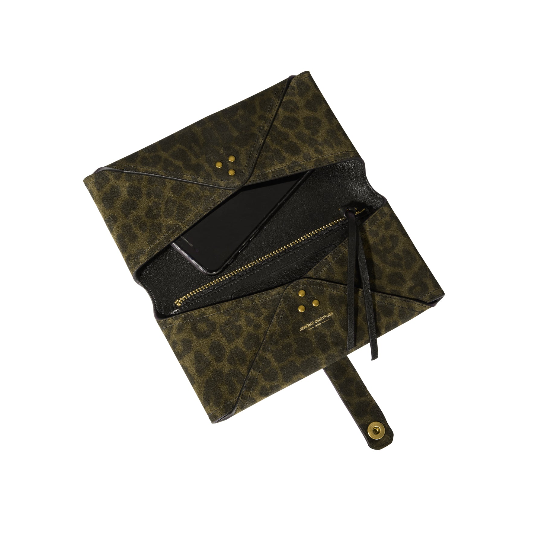 Porte mobile L croute velours léo kaki Jerome Dreyfuss