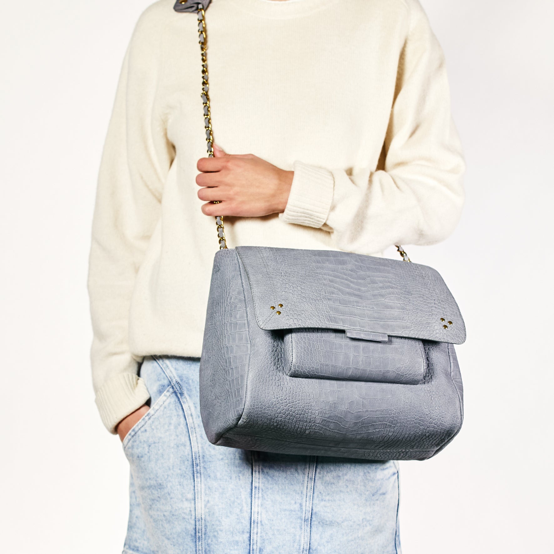 Lulu XL Veau nubuck croco gris Jerome Dreyfuss
